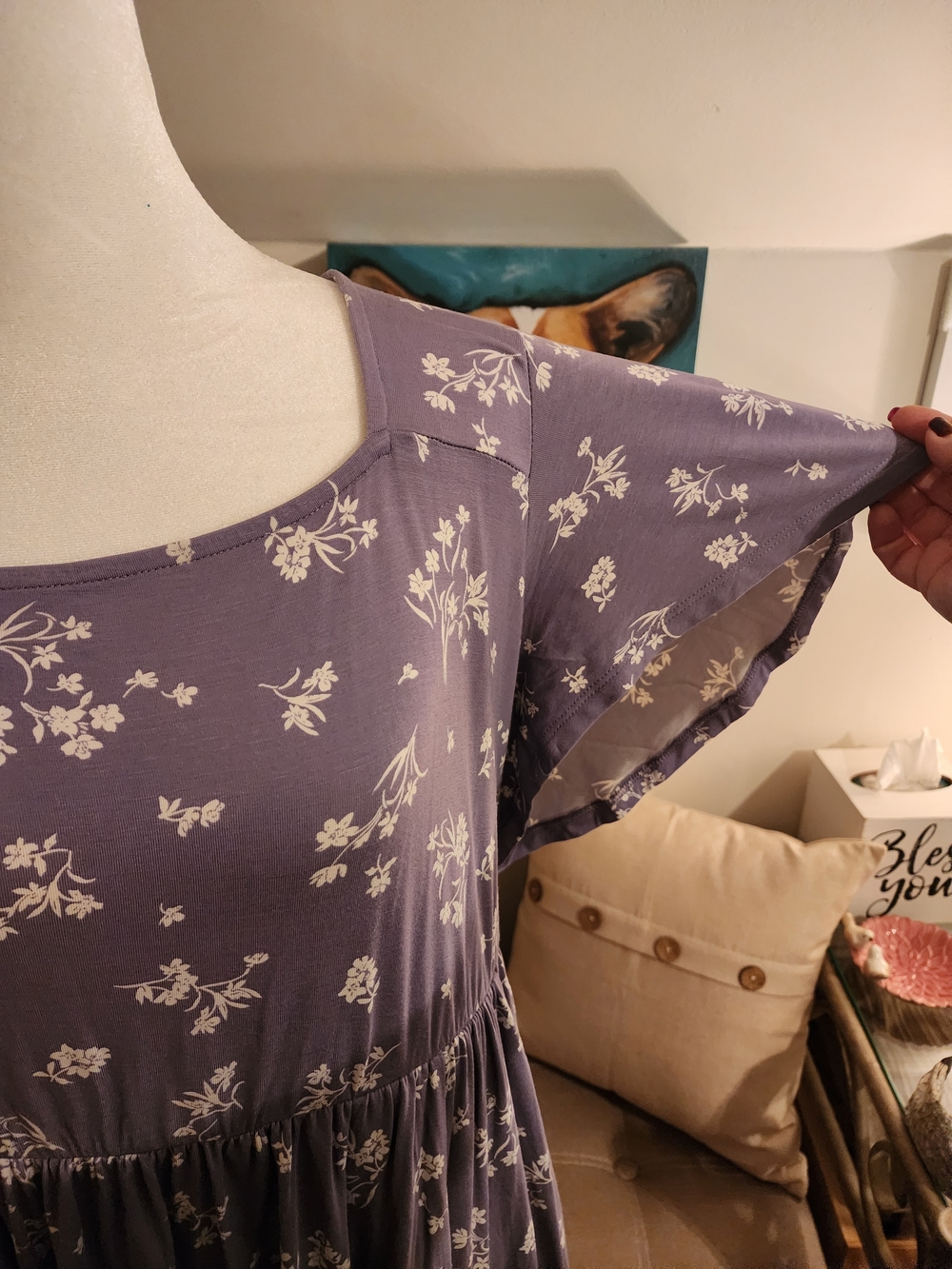 Torrid Lavender Floral Square-Neck Flutter-Sleeve Midi Dress - Picture 11 of 12